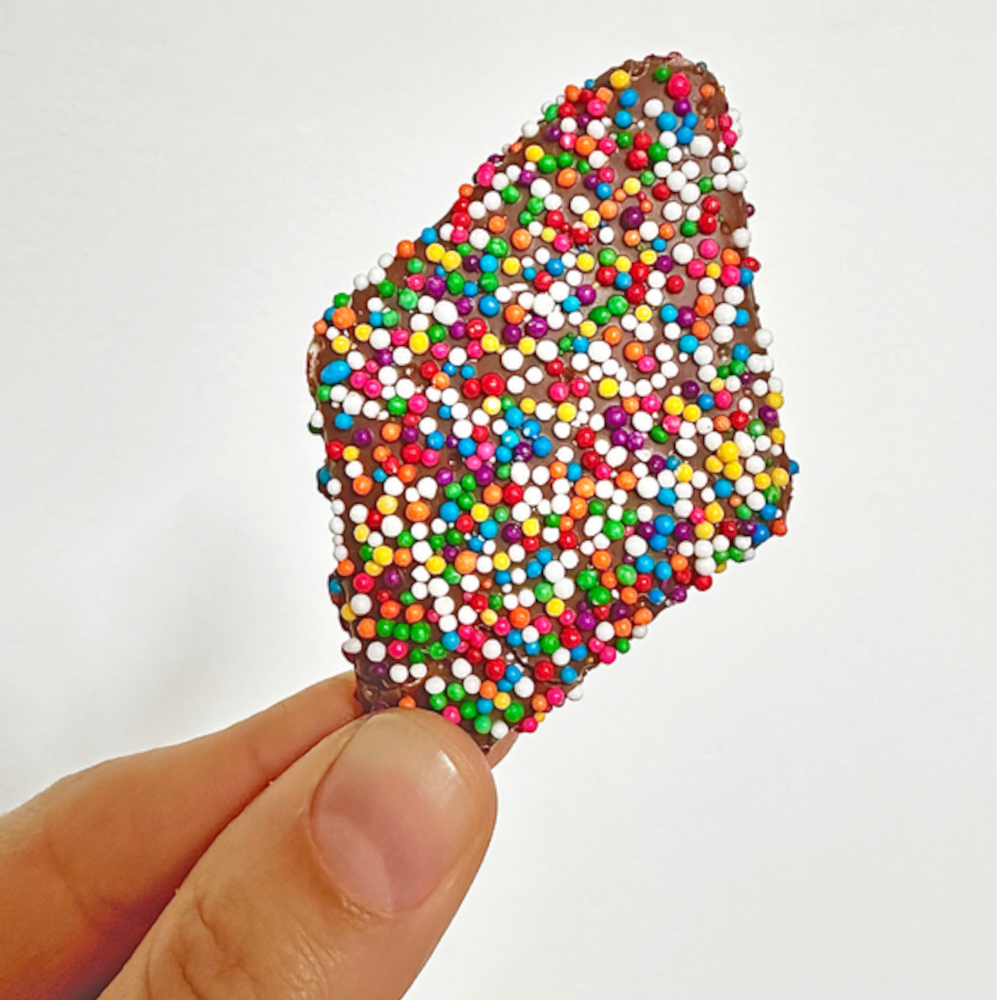 Chocolate And Rainbow Sprinkles Covered Matzah Chips, Kosher