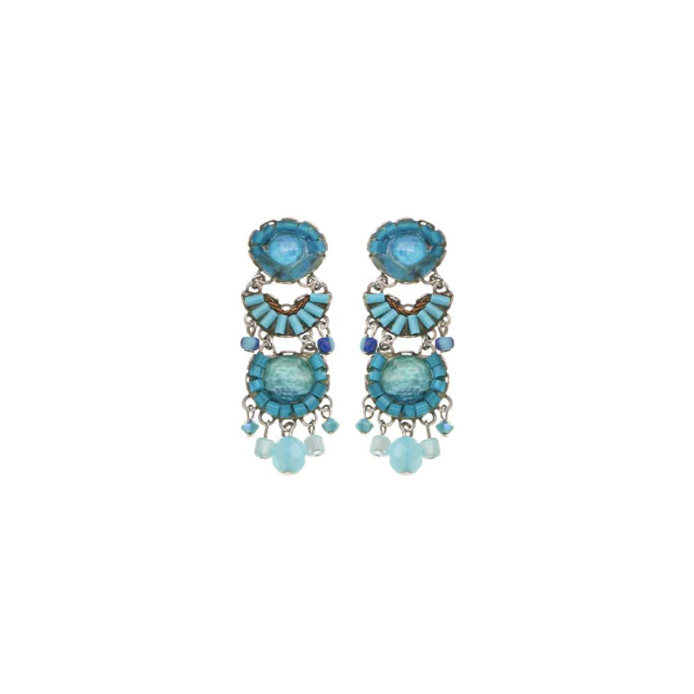 Earrings, Blue Beading on Wire
