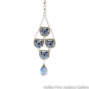 Earrings, Sapphire Chandelier with Aquamarine Drop