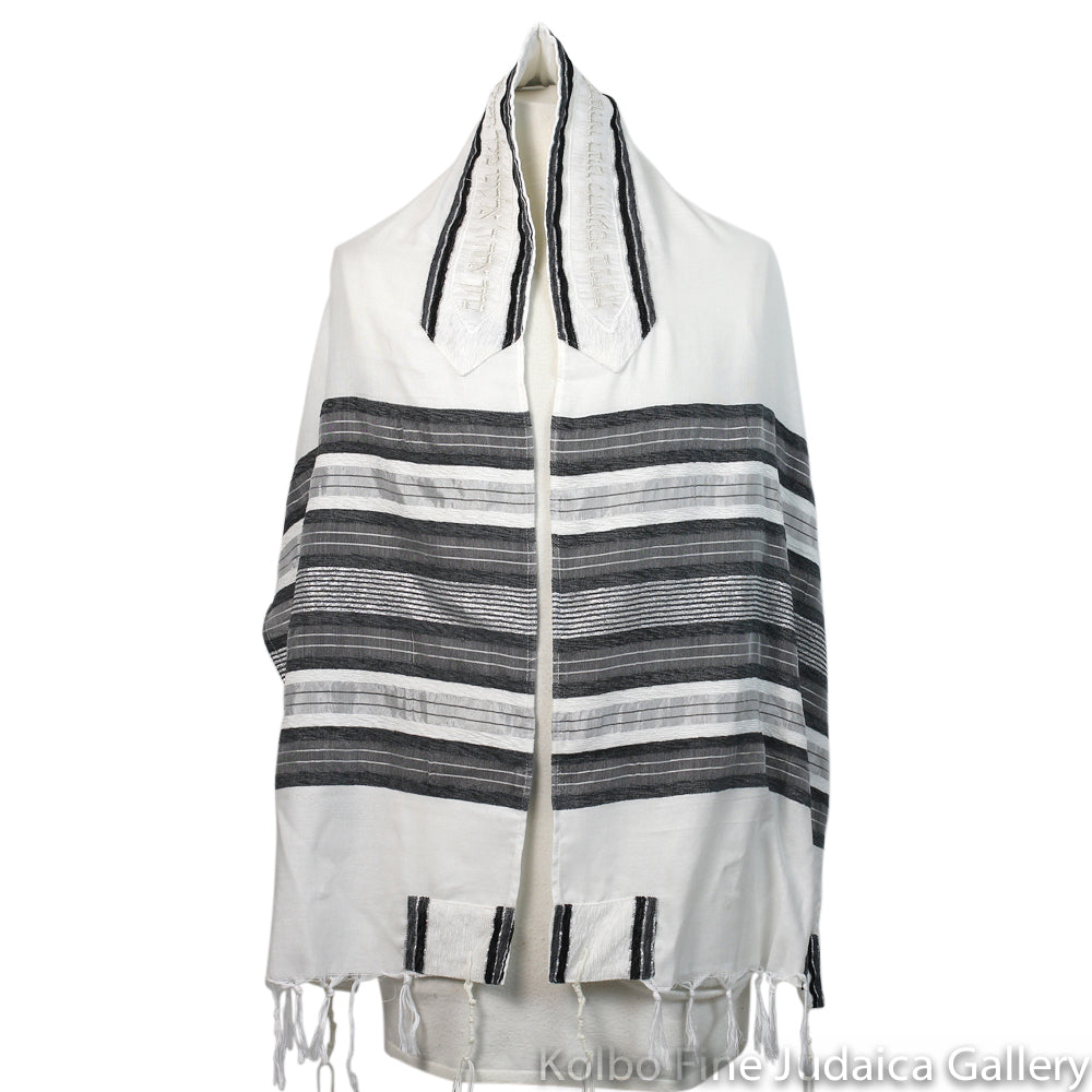 Tallit Set, Gray Striping, Woven Wool, 66"x16"