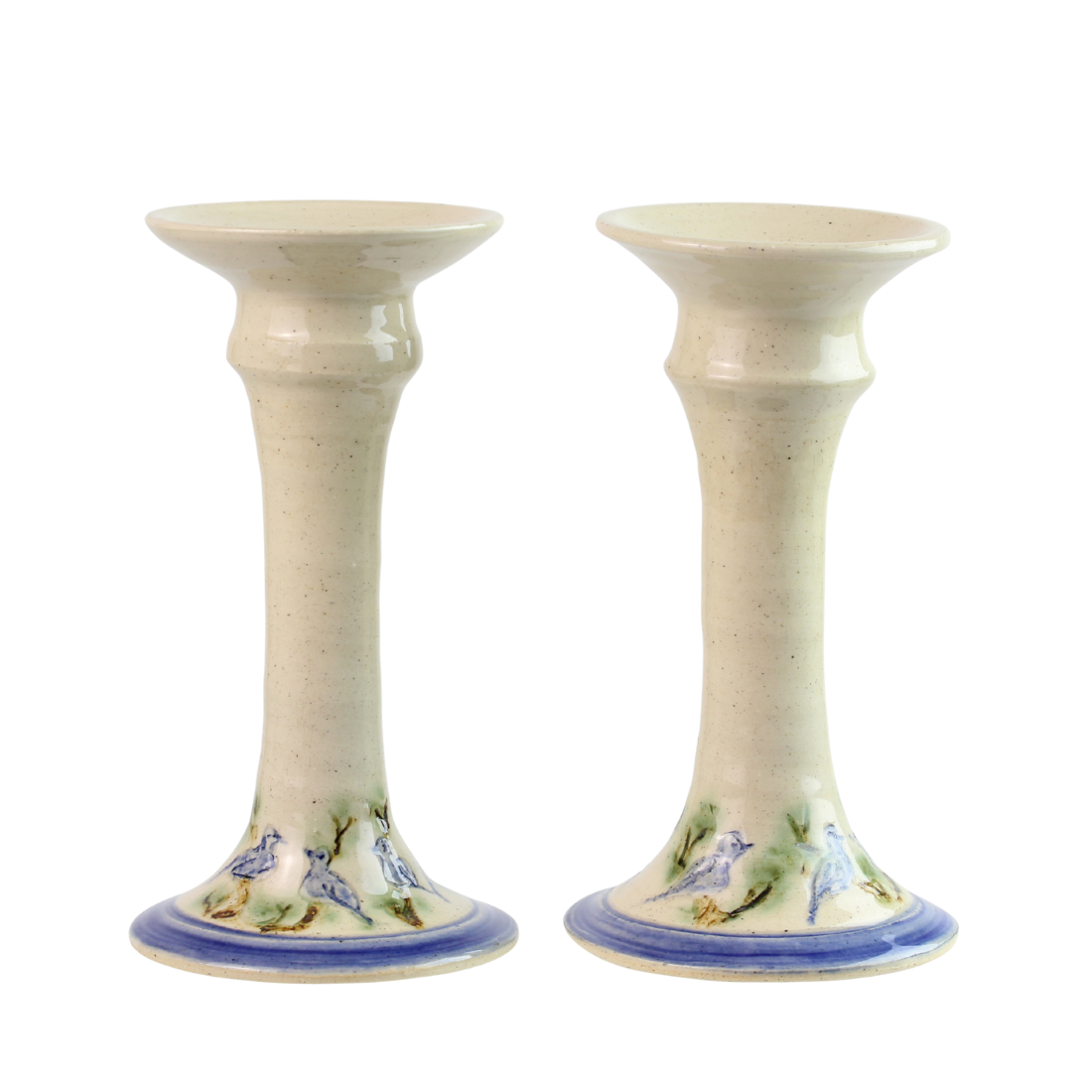Candlesticks, Matte Glaze with Blue Birds, Ceramic