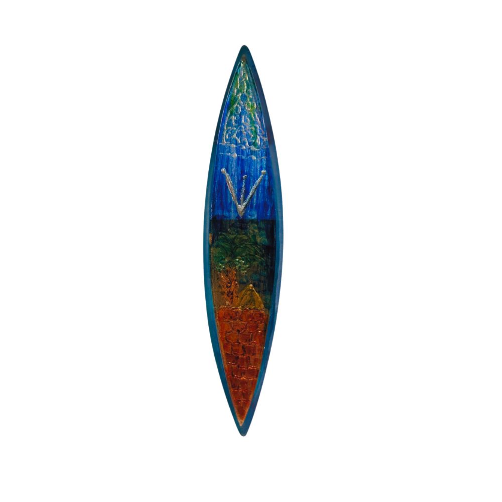 Mezuzah, Hand Painted Palm Frond Design with Gold Leaf, Lucite, One of a Kind