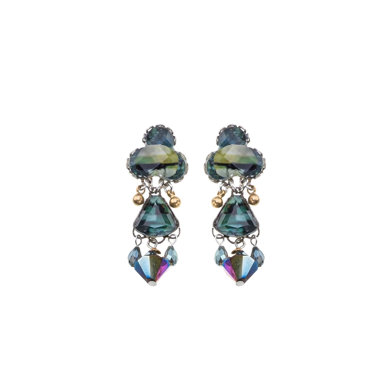 Earrings, Jade and Blue Beading, Wire