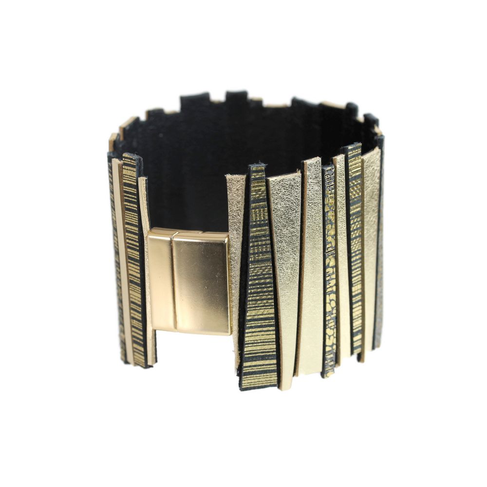 Bracelet, Cuff Style, Gold Leather, Medium