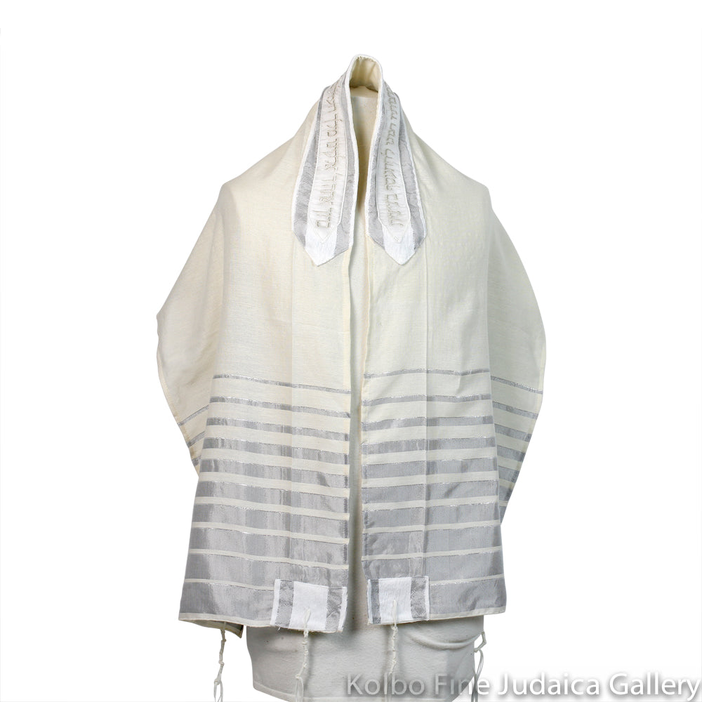 Tallit Set, Multi-Color Gray Striping on Cotton