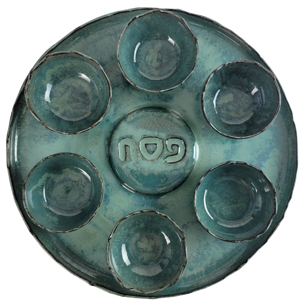 Seder Plate, High Fired Ceramic with Mixed Patina Glaze, Wheel Thrown with Hand Sculpted Edges