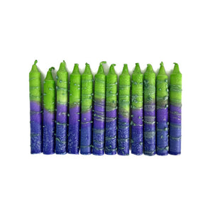 Shabbat Candles, green and purple, box of 12