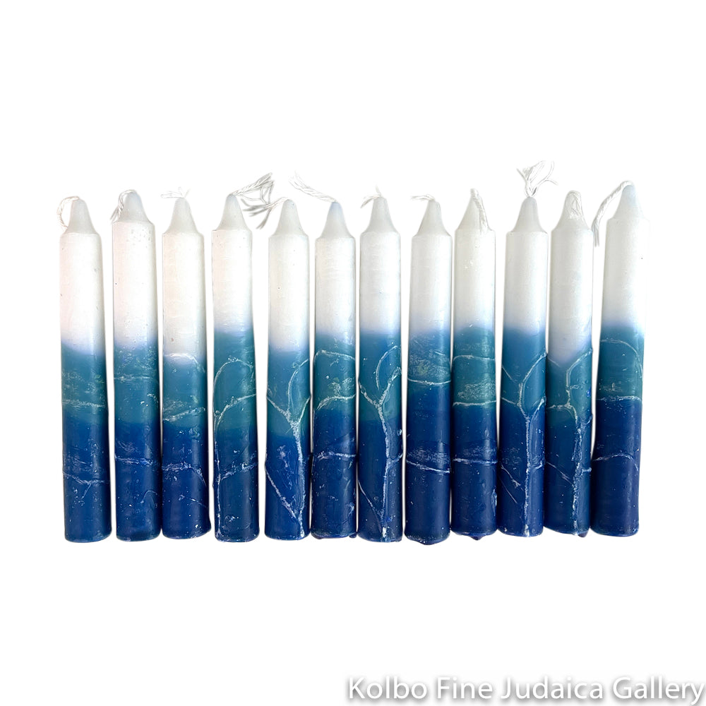 Shabbat Candles, Teal and White Box of 12, Unscented Dripless Paraffin