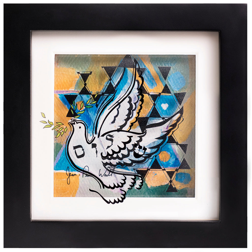 Dove of Peace, Mini Hand Painted Art on Glass, Framed