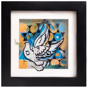 Dove of Peace, Mini Hand Painted Art on Glass, Framed