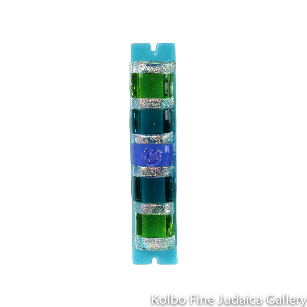 Mezuzah, Iridescent Mediterranean Design, Fused Glass