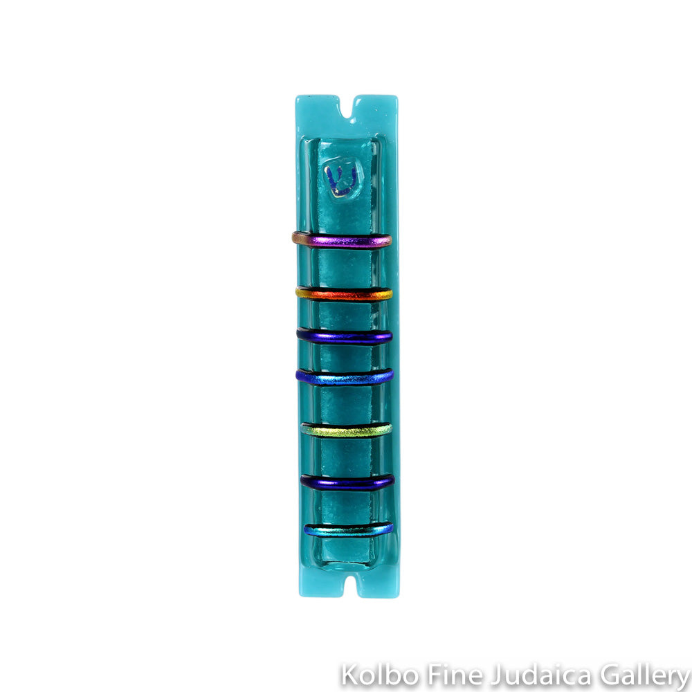 Mezuzah, Striped Design in Turquoise, Fused Glass