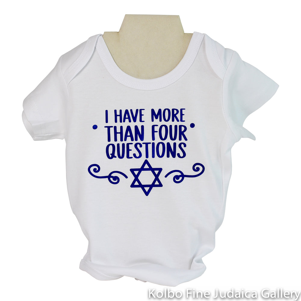 Baby Onesie, Passover Questions, White with Blue, 3-6 Months
