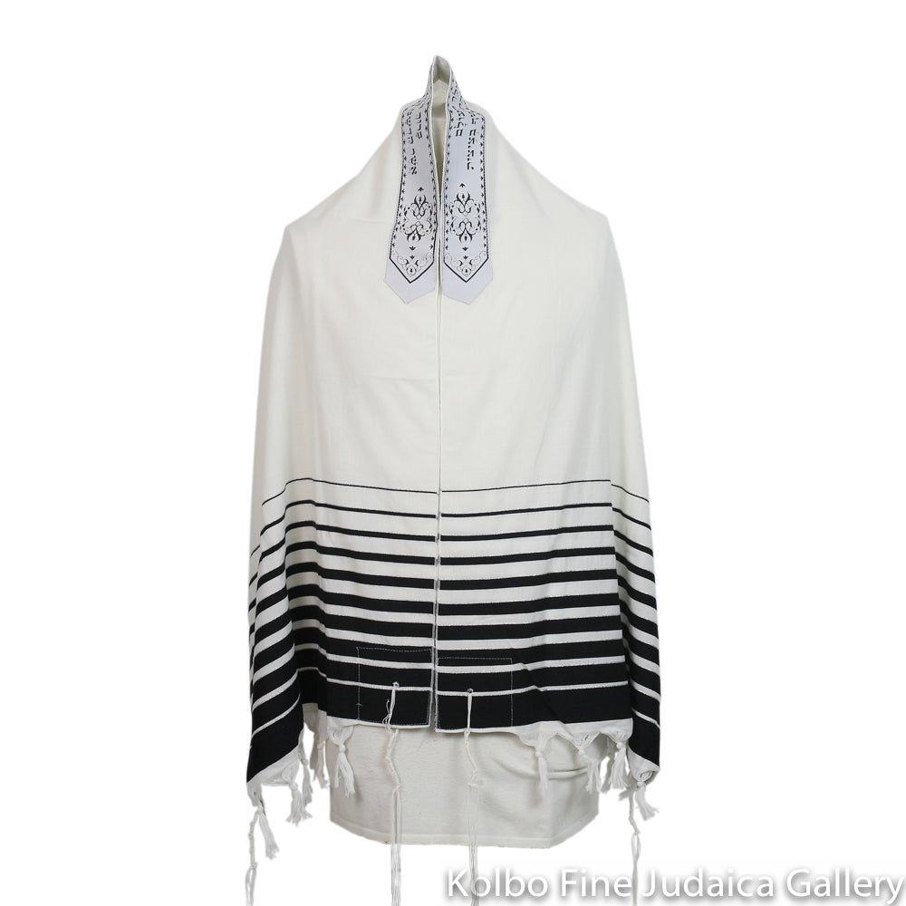 Tallit, Light Wool with Black and Silver Striping, 24x72