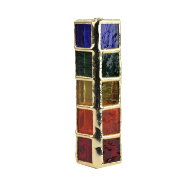 Mezuzah, Rainbow Stained Glass, 24K Gold Plated
