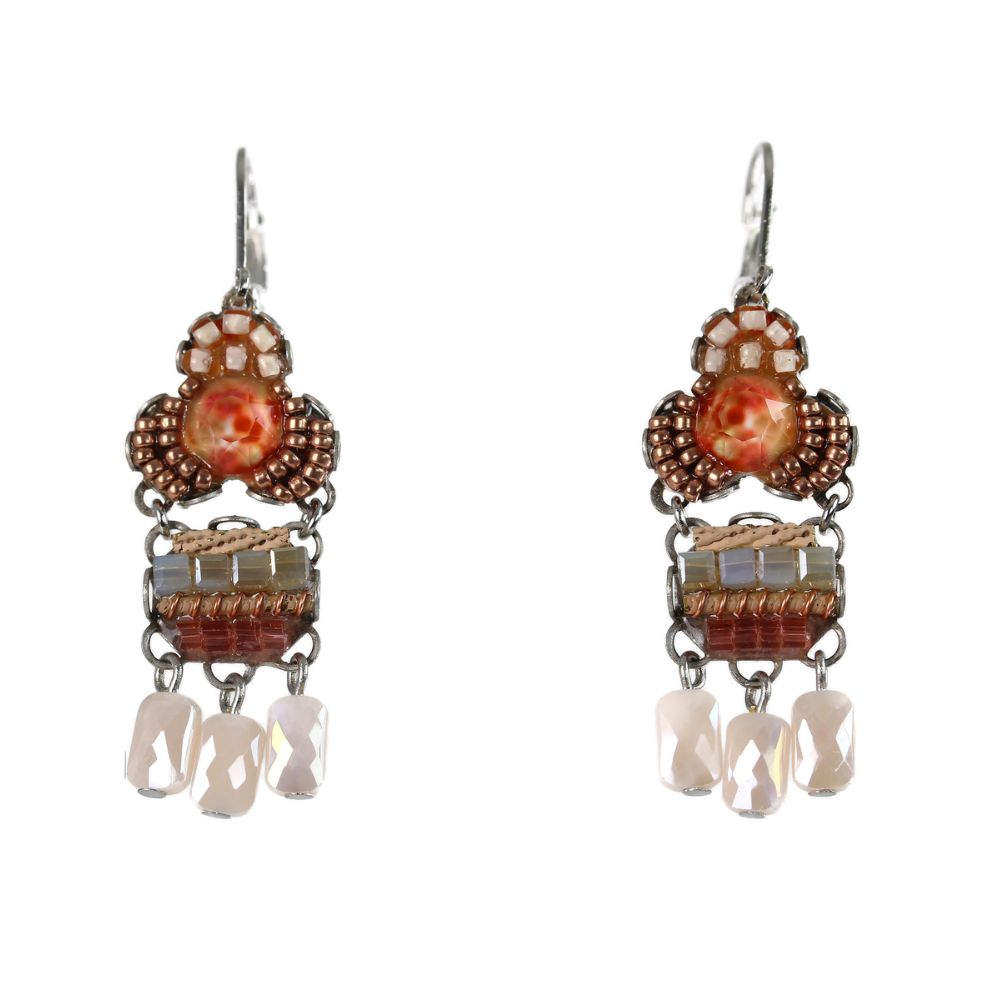 Earrings, Bronze, Gray, and Cream Beading