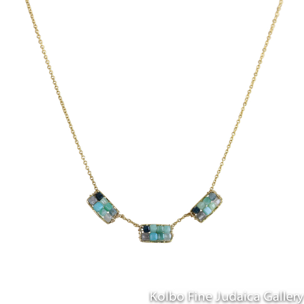 Necklace, Emerald, Green Agate and Amazonite, Gold Filled Chain