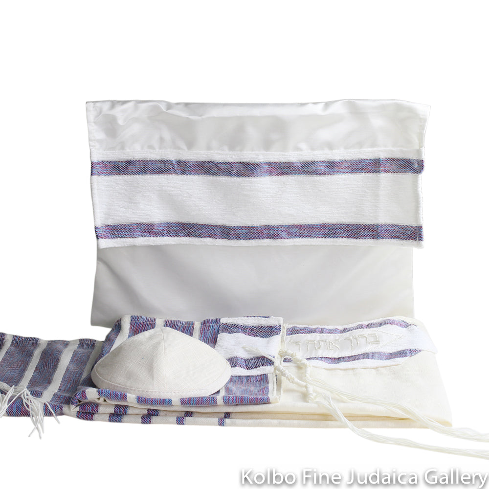 Tallit Set, Multi-Color Purple Striping on Cotton