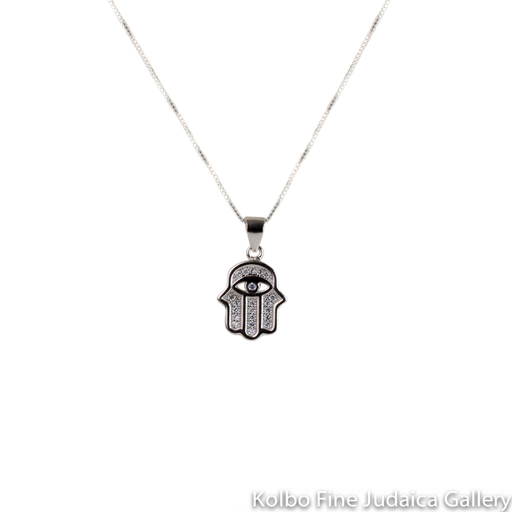 Necklace, Hamsa with CZs, Sterling Silver, Includes Chain