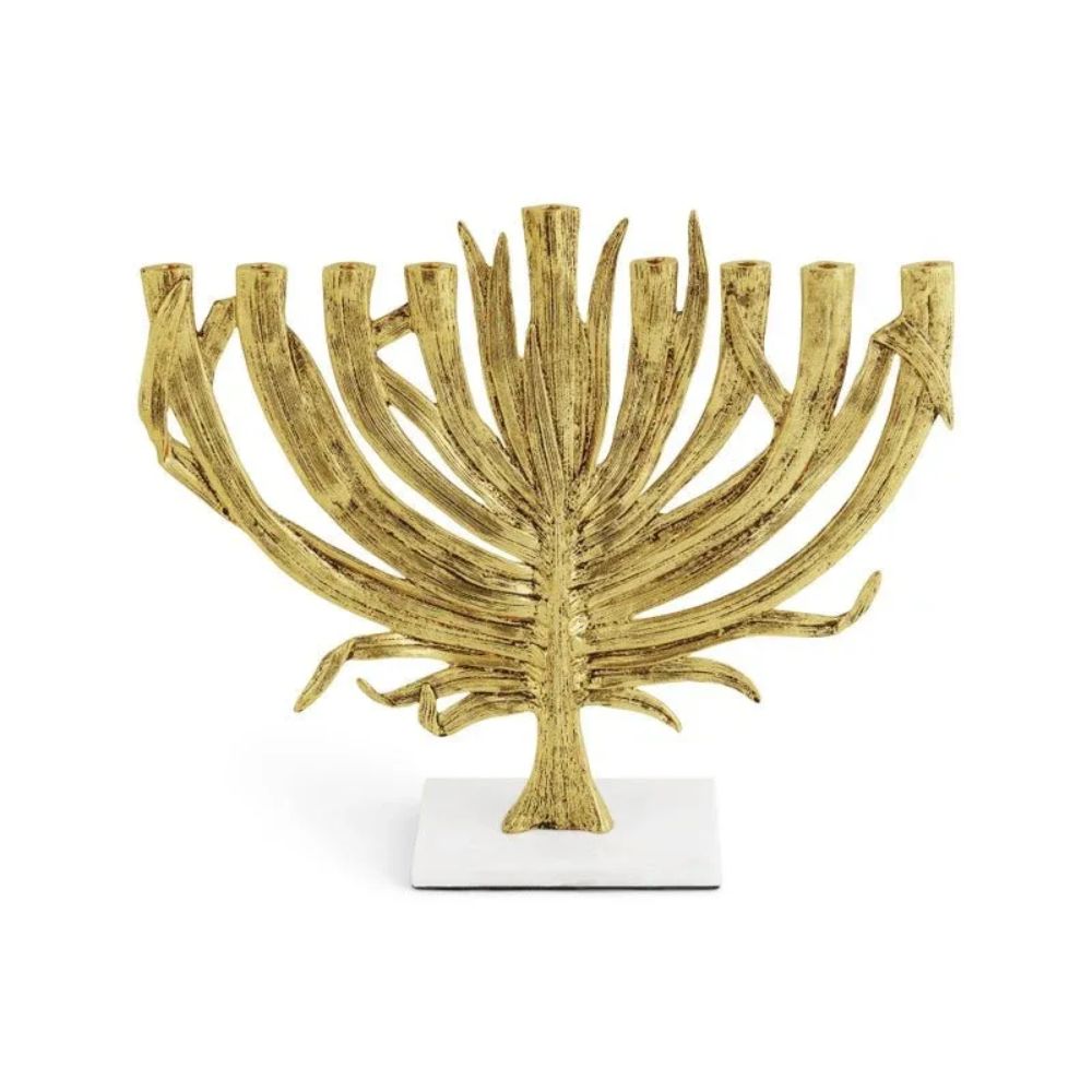 Menorah, Palm Branch, Stainless Steel, Granite, Brass, and Powdercoat