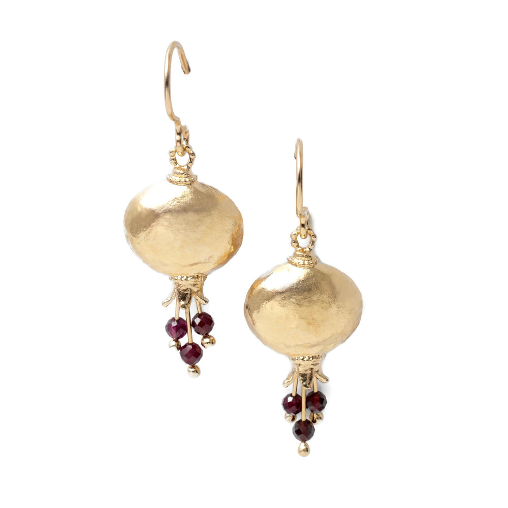 Earrings, Pomegranate Design, Garnets with Gold Plate over Sterling Silver