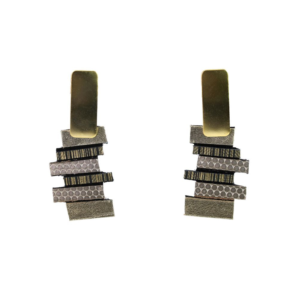 Earrings, Gold Leather, Post