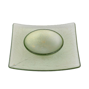 Honey and Apple Set, Square Leaf Plate with Honeybee Bowl, Olivine Glass