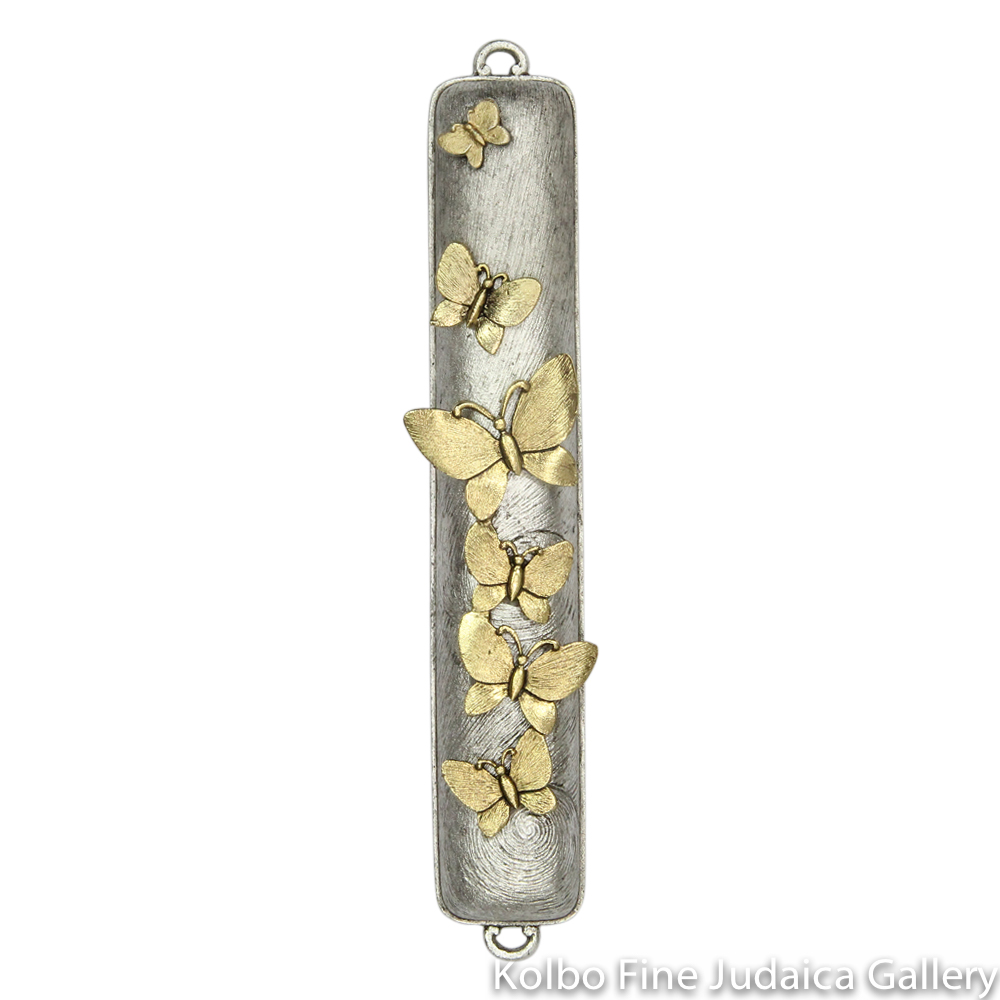 Mezuzah, Butterfly Design with Gold Plate Over Pewter