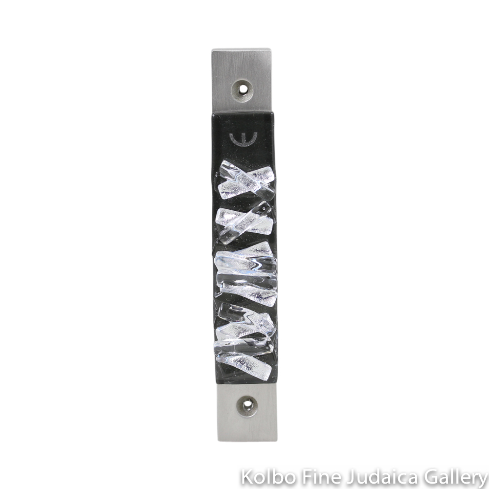 Mezuzah, Woven Collection, Gray, Dark Silver, and Clear Fused Glass and Metal, Kolbo Exclusive