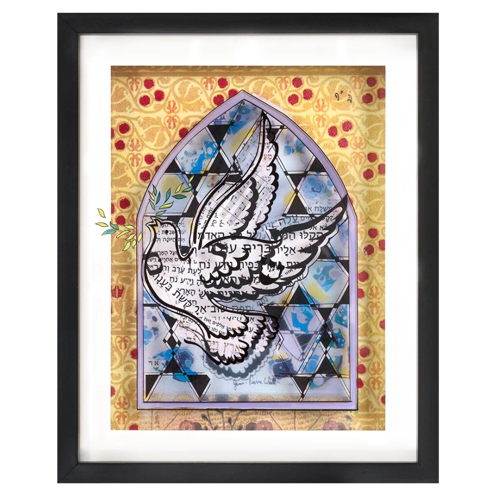 Shalom Dove, Hand Painted Artwork on Glass, Framed