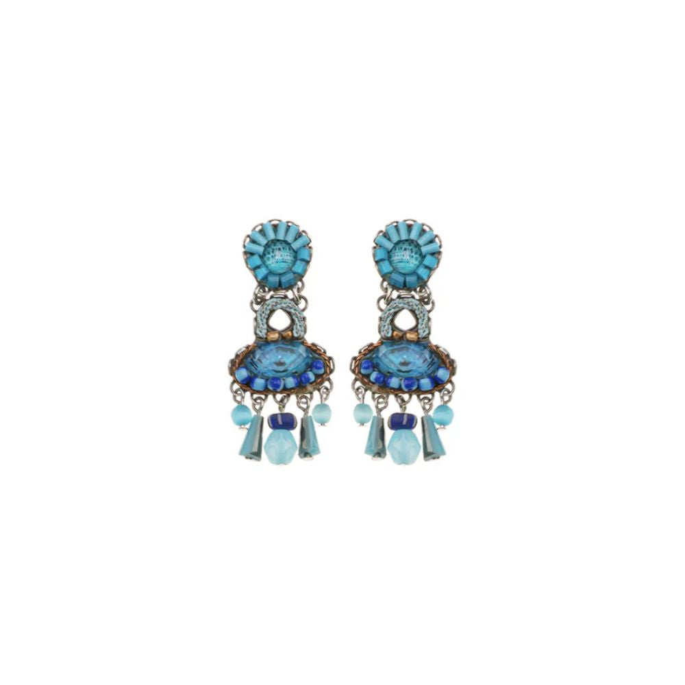 Earrings, Blue Beading on Wire