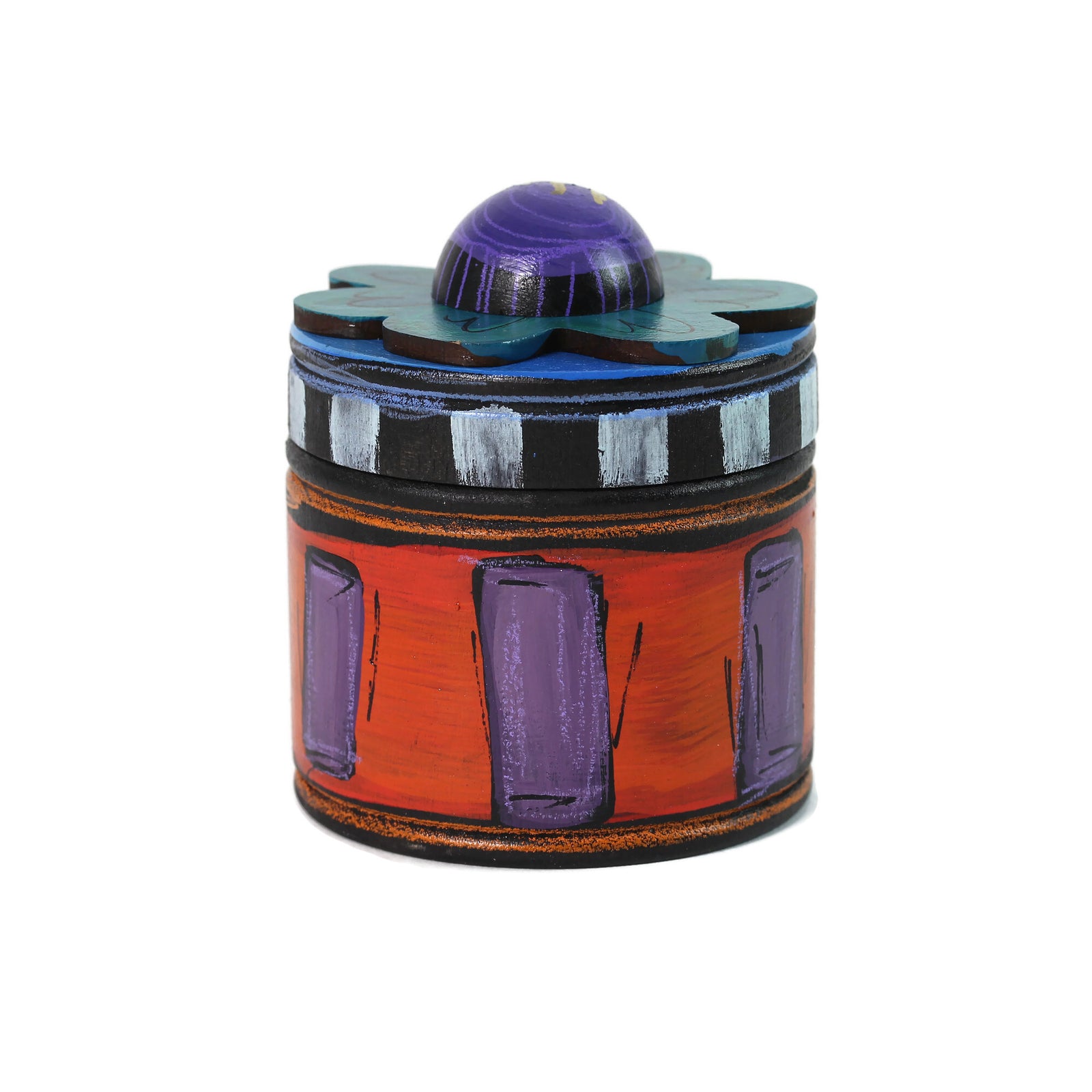 Jewelry Box, Hand Painted Wood, Flower Top with Chai, Orange Base