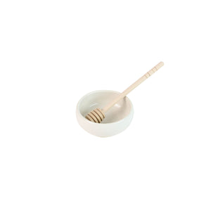 Honey and Apple Set, White Glaze with Apples, High-Fired Ceramic