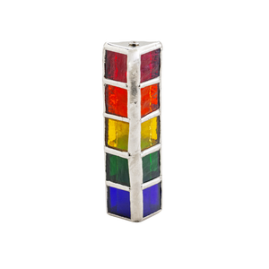 Mezuzah, Rainbow Stained Glass, Sterling Silver Plated