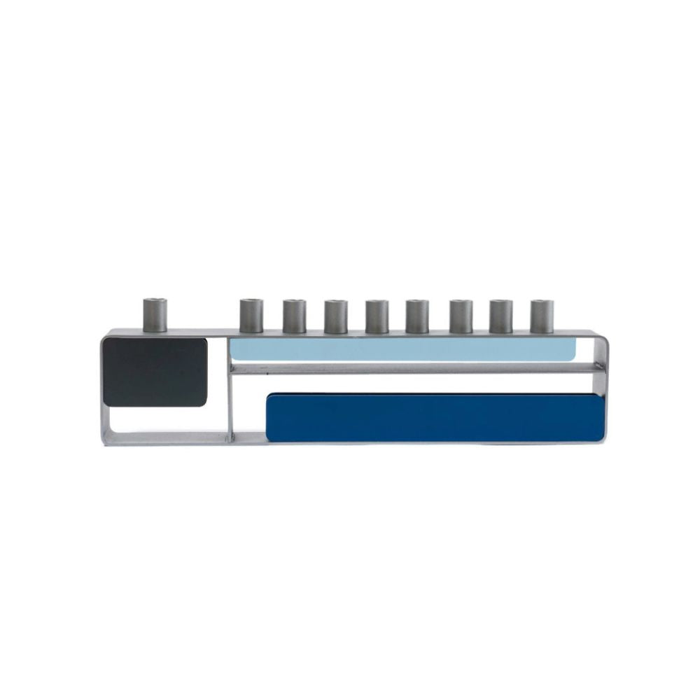 Menorah, Sleek Modern Design, Blue and Gray Anodized Aluminum