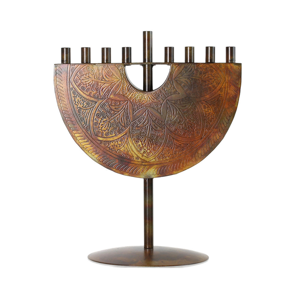 Menorah, Etched Design on Iron with Copper Finish, Fair Trade