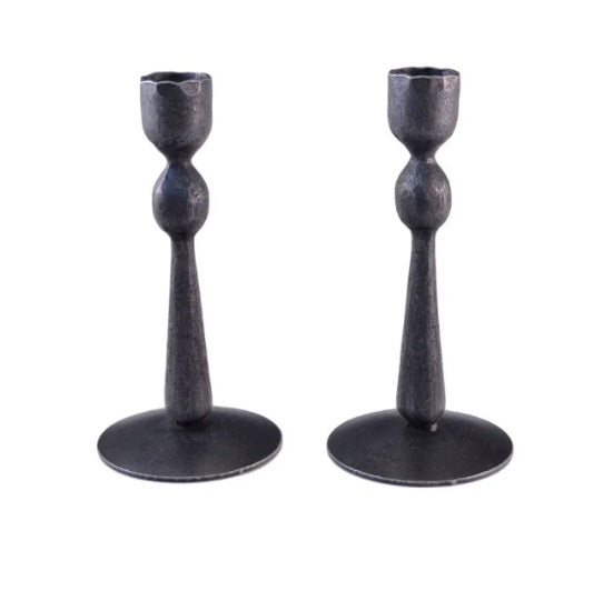 Candlesticks, Wrought Iron, 6", Ball Taper Design, Without Star