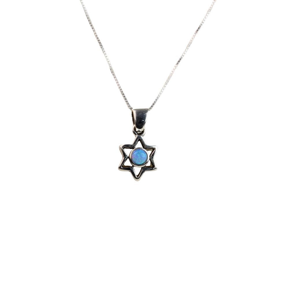 Necklace, Star with Round Blue Opal Center, Sterling Silver, Includes Chain