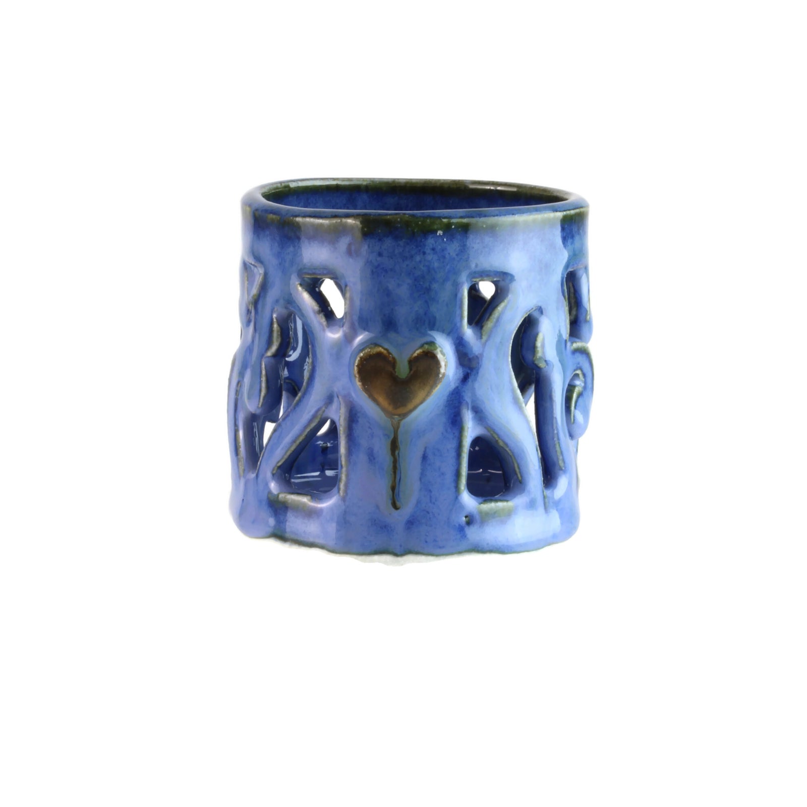 Yahrtzeit Candle Holder, Hand Cut Heart Design, Ceramic with Assorted Glazes