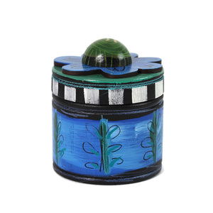 Jewelry Box, Hand Painted Wood, Flower Top with Chai, Blue Base
