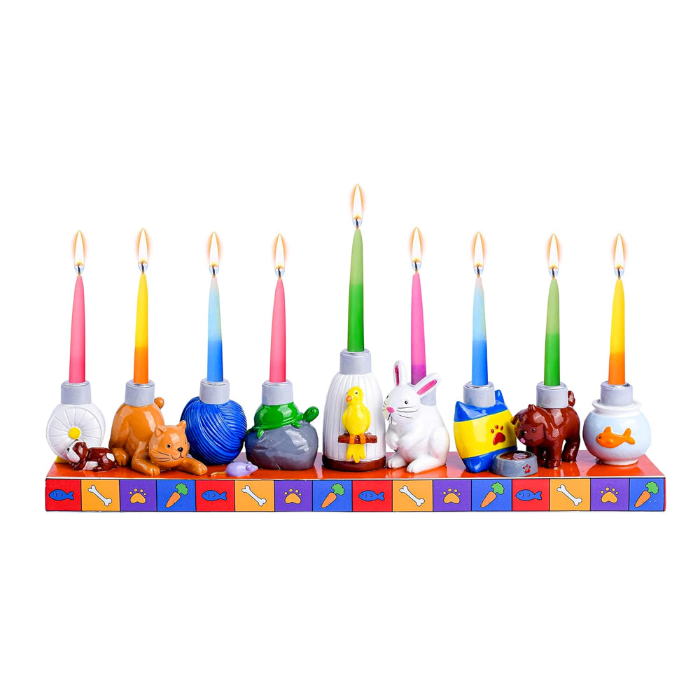 Menorah, Pet Animals Theme, Hand-Painted