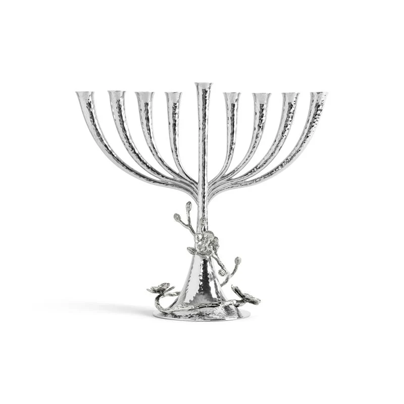 Menorah, White Orchid Design, Nickleplate