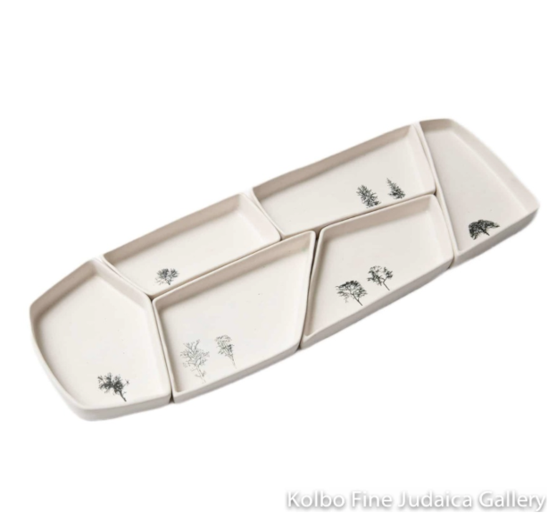 Seder Plate, Hand Painted Trees, Modular Style, White and Natural High Fired Ceramic