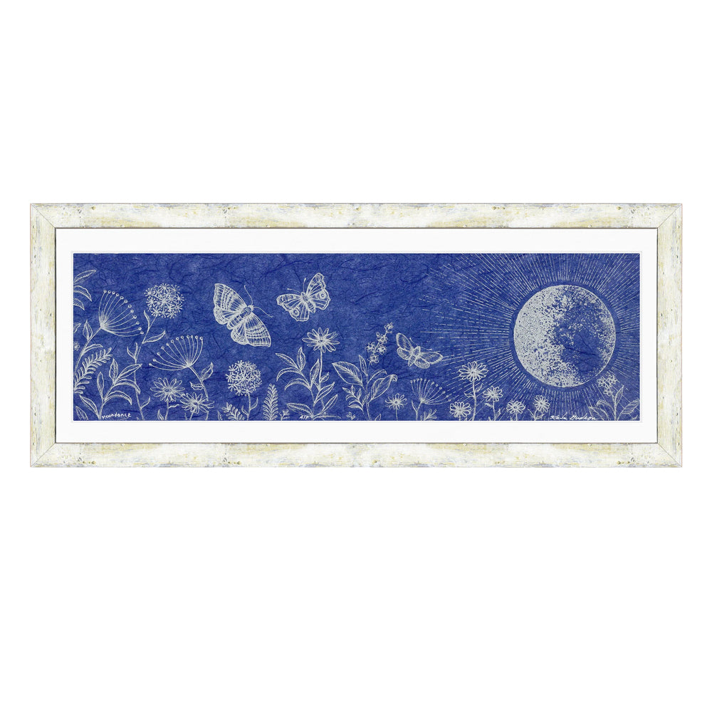 Framed Art, Moon Dance, Silver on Cobalt Blue, Etching, Hand Painted