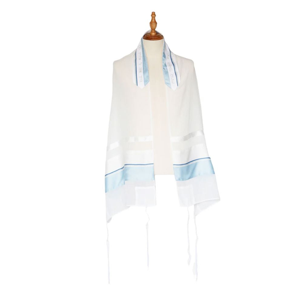 Tallit Set, Soft Blue Stripe Design, Sheer Fabric
