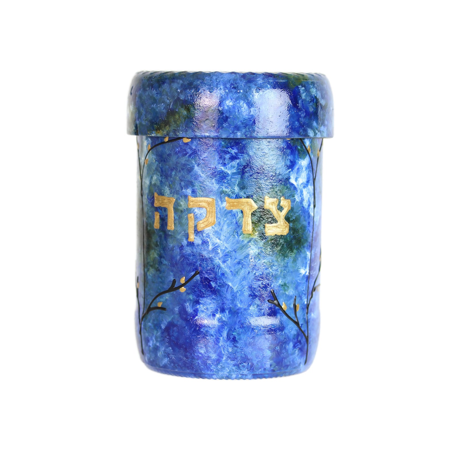 Tzedakah Box, Hand Painted Recycled Glass, Blue Green Ocean