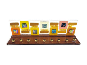 Menorah, Geometric Design, Amber, Hand Made Fused Glass