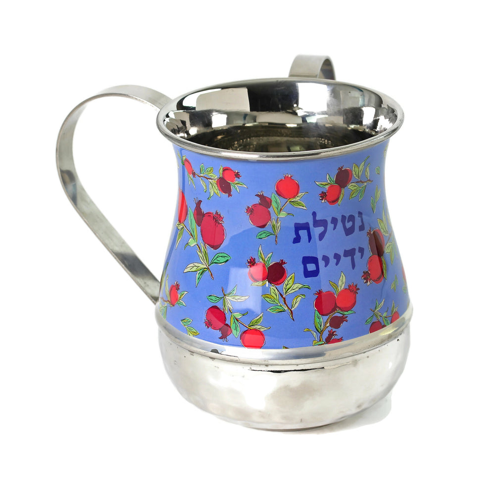 Hand Washing Cup, Blue Pomegranate Design, Stainless Steel