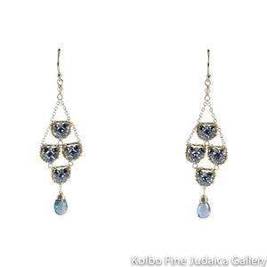 Earrings, Sapphire Chandelier with Aquamarine Drop