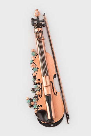 Mezuzah, Violin Design, Hand Cut Copper with Patina Detail